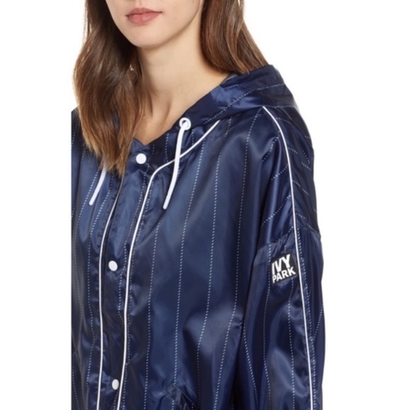 IVY PARK Baseball Pinstripe Hoodie Bomber Jacket L - Picture 13 of 16
